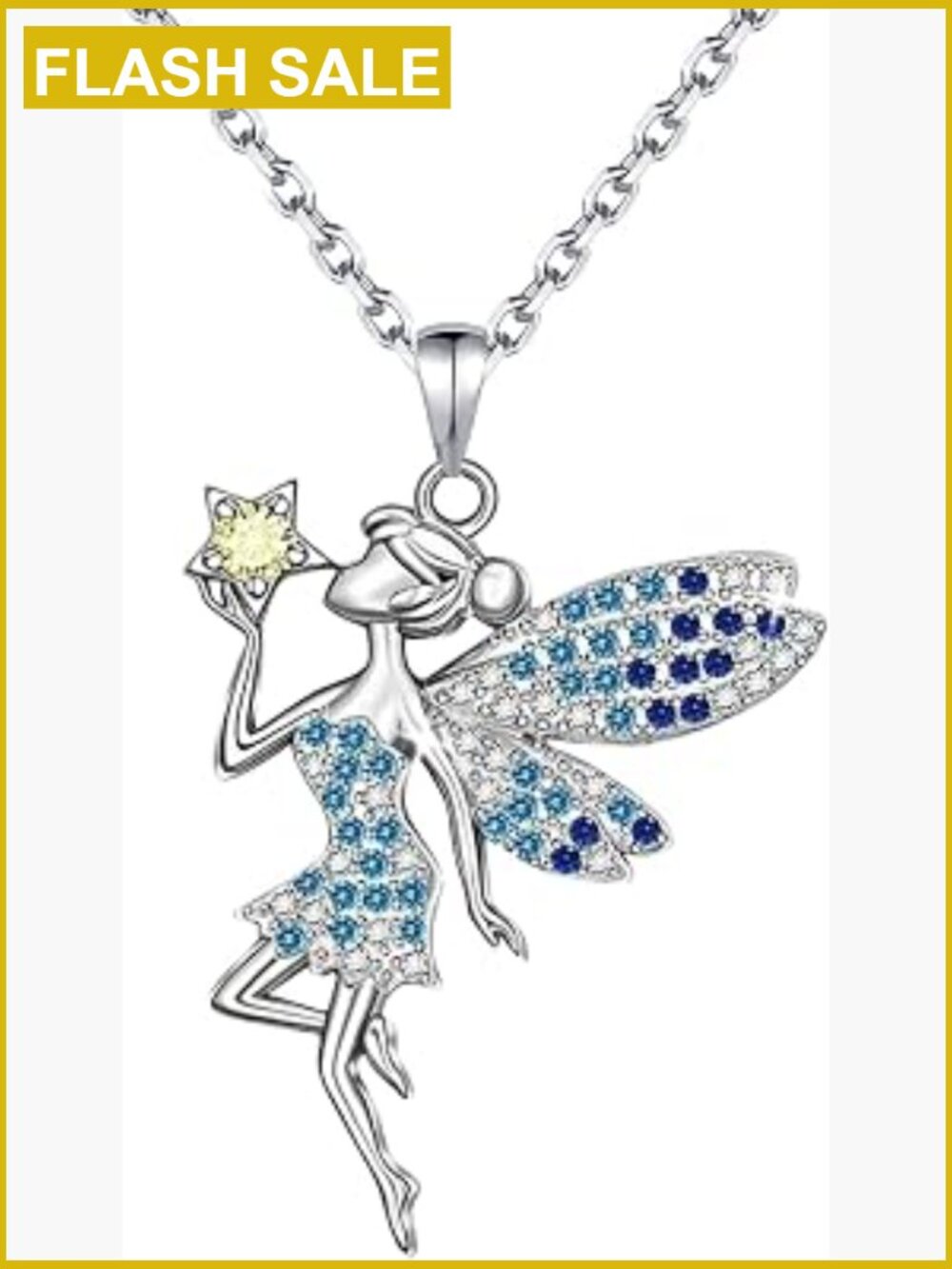 Elf Crystal Pendant Necklace - Cubic Zirconia, Silver Alloy, 20 Inch Chain,